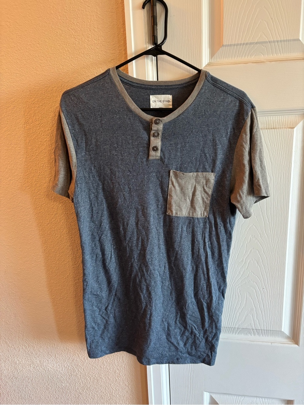on the byas Two-Tone Short Sleeve Henley Tee - Charcoal & Taupe